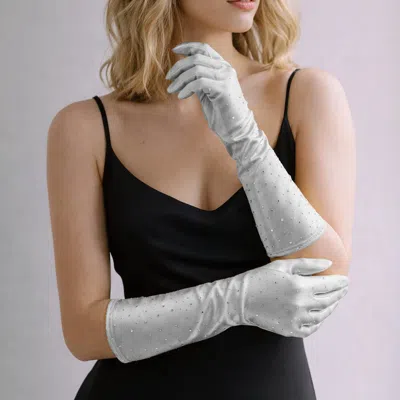 Fashnzfab Rhinestone Embellished Evening Long Gloves In Neutral