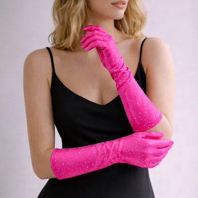 Fashnzfab Rhinestone Embellished Evening Long Gloves In Pink
