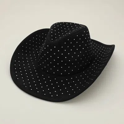 Fashnzfab Rhinestone Embellished Faux Suede Western Cowboy Fedora Hat In Black