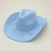 Fashnzfab Rhinestone Embellished Faux Suede Western Cowboy Fedora Hat In Blue