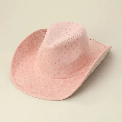 Fashnzfab Rhinestone Embellished Faux Suede Western Cowboy Fedora Hat In Pink