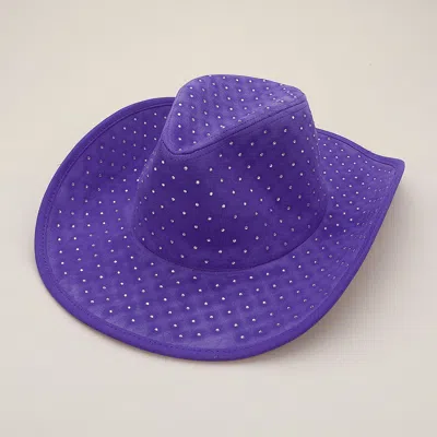 Fashnzfab Rhinestone Embellished Faux Suede Western Cowboy Fedora Hat In Purple