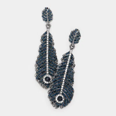 Fashnzfab Rhinestone Embellished Feather Dangle Evening Earrings In Multi