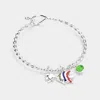 Fashnzfab Rhinestone Embellished Fish Charm Hook Bracelet Multi, Silver In Multi