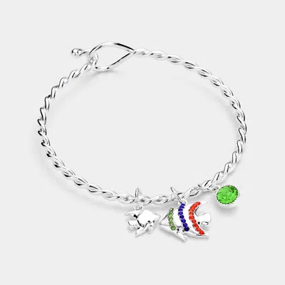 Fashnzfab Rhinestone Embellished Fish Charm Hook Bracelet Multi, Silver