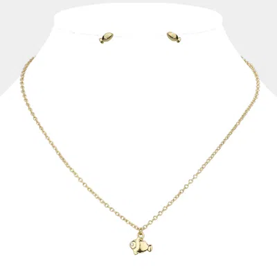 Fashnzfab Rhinestone Embellished Fish Pendant Necklace In Gold