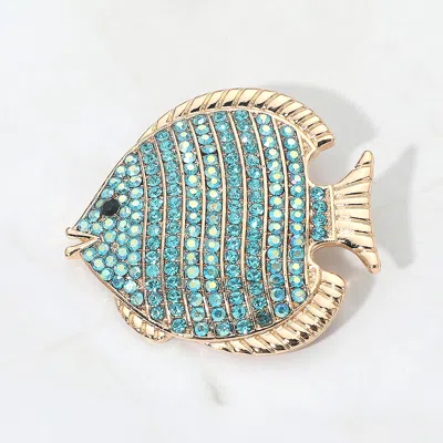 Fashnzfab Rhinestone Embellished Fish Pin Brooch In Blue
