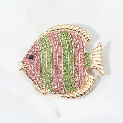 Fashnzfab Rhinestone Embellished Fish Pin Brooch In Gold