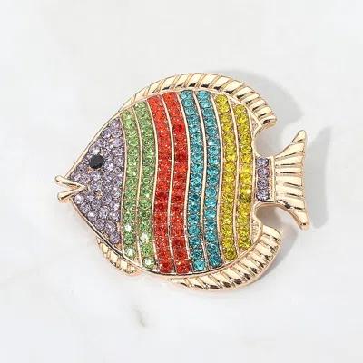 Fashnzfab Rhinestone Embellished Fish Pin Brooch In Pink