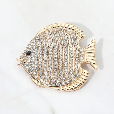 Fashnzfab Rhinestone Embellished Fish Pin Brooch In Silver