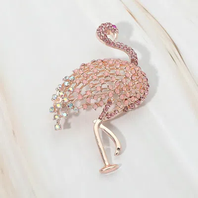 Fashnzfab Rhinestone Embellished Flamingo Pin Brooch In Gold