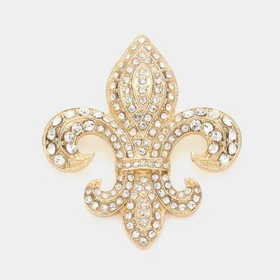 Fashnzfab Rhinestone Embellished Fleur De Lis Pin Brooch In Gold