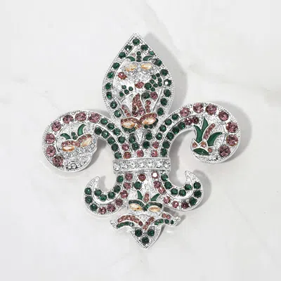 Fashnzfab Rhinestone Embellished Fleur De Lis Pin Brooch In Metallic