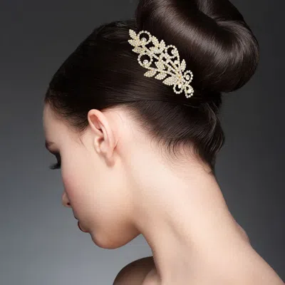 Fashnzfab Rhinestone Embellished Floral Hair Comb In Gold