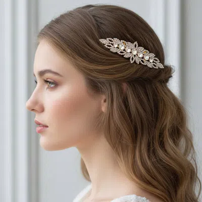 Fashnzfab Rhinestone Embellished Floral Hair Comb In Silver