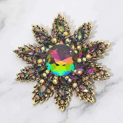 Fashnzfab Rhinestone Embellished Floral Starburst Pin Brooch In Multi