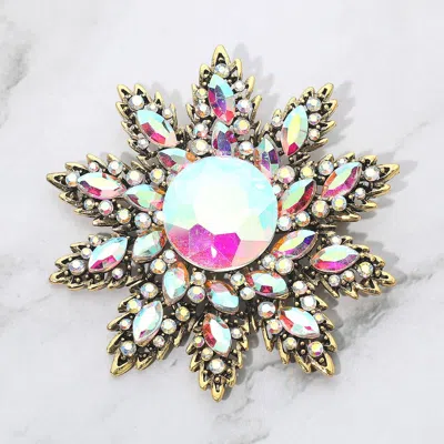 Fashnzfab Rhinestone Embellished Floral Starburst Pin Brooch In Pink