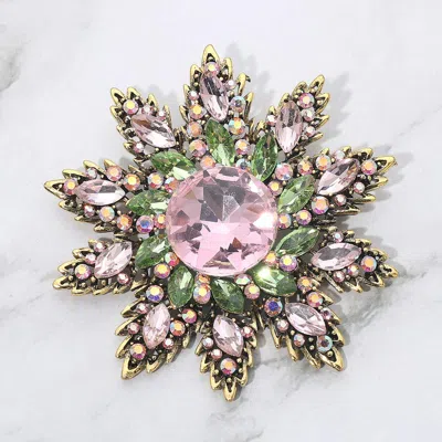 Fashnzfab Rhinestone Embellished Floral Starburst Pin Brooch In Pink