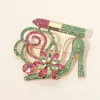 Fashnzfab Rhinestone Embellished Flower Accent Glam High Heel Lipstick Pin Brooch In Metallic