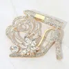 Fashnzfab Rhinestone Embellished Flower Accent Glam High Heel Lipstick Pin Brooch In Multi