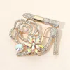 Fashnzfab Rhinestone Embellished Flower Accent Glam High Heel Lipstick Pin Brooch In Silver