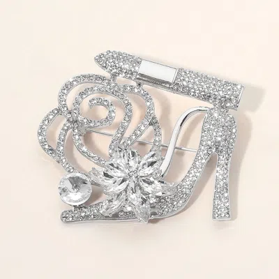 Fashnzfab Rhinestone Embellished Flower Accent Glam High Heel Lipstick Pin Brooch In Transparent