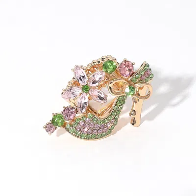 Fashnzfab Rhinestone Embellished Flower High Heel Pointed Stretch Ring In Multi
