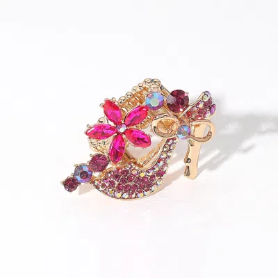 Fashnzfab Rhinestone Embellished Flower High Heel Pointed Stretch Ring In Pink