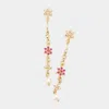 Fashnzfab Rhinestone Embellished Flower Link Dangle Earrings - Fuchsia In Gold