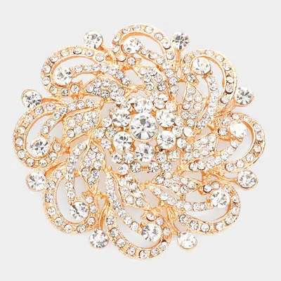 Fashnzfab Rhinestone Embellished Flower Pin Brooch In Gold