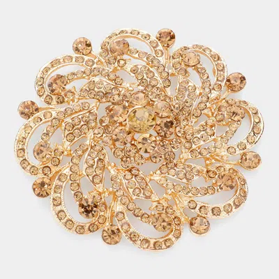 Fashnzfab Rhinestone Embellished Flower Pin Brooch In Gold
