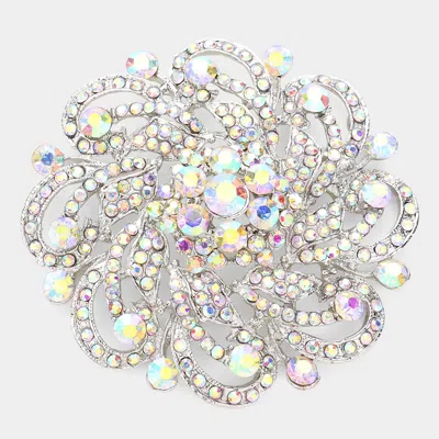 Fashnzfab Rhinestone Embellished Flower Pin Brooch In Silver