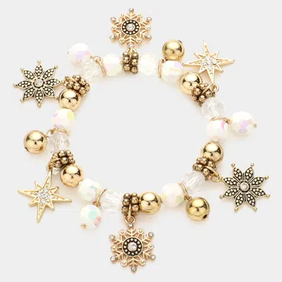 Fashnzfab Rhinestone Embellished Flower Snowflake North Star Charm Stretch Bracelet In Gold
