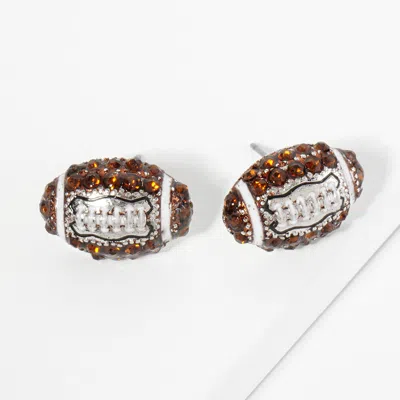 Fashnzfab Rhinestone Embellished Football Stud Earrings In Yellow