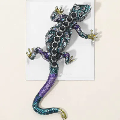Fashnzfab Rhinestone Embellished Gecko Pin Brooch In Multi