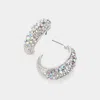 Fashnzfab Rhinestone Embellished Half Hoop Earrings - Ab, Rhodium In Metallic