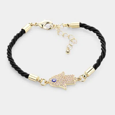 Fashnzfab Rhinestone Embellished Hamsa Hand Enamel Evil Eye Charm Bracelet In Gold