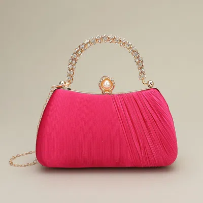 Fashnzfab Rhinestone Embellished Handle Pearl Clasp Elegant Evening Clutch Crossbody Bag In Multi