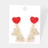 Fashnzfab Rhinestone Embellished Heart Bear Link Dangle Earrings - Gold In Gold