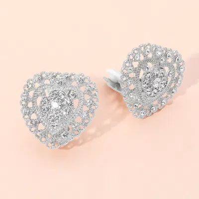 Fashnzfab Rhinestone Embellished Heart Clip On Earrings In Silver