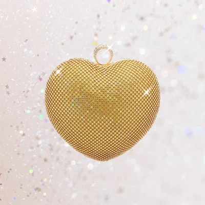 Fashnzfab Rhinestone Embellished Heart Evening Clutch / Crossbody Bag In Gold
