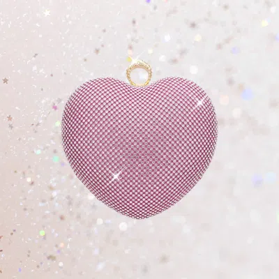 Fashnzfab Rhinestone Embellished Heart Evening Clutch / Crossbody Bag In Pink