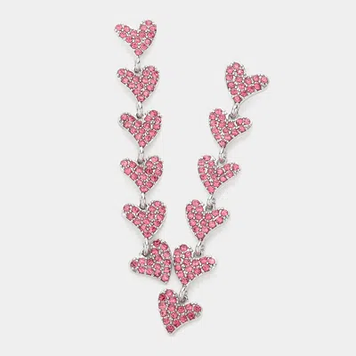 Fashnzfab Rhinestone Embellished Heart Link Dangle Earrings In Pink