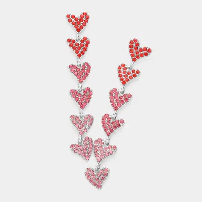 Fashnzfab Rhinestone Embellished Heart Link Dangle Earrings - Pink, Red, Rhodium