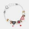 Fashnzfab Rhinestone Embellished Heart Multi Bead Bracelet Red, Two Tone In Multi