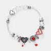 Fashnzfab Rhinestone Embellished Heart Multi Bead Bracelet In Silver