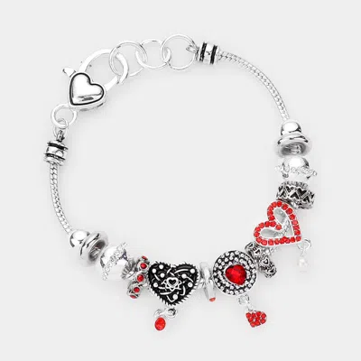 Fashnzfab Rhinestone Embellished Heart Multi Bead Bracelet In Silver