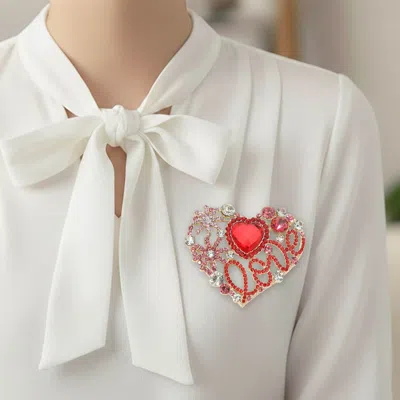 Fashnzfab Rhinestone Embellished Heart Pin Brooch In Gold