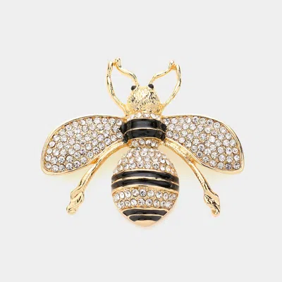 Fashnzfab Rhinestone Embellished Honey Bee Pin Brooch In Gold