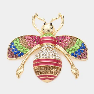 Fashnzfab Rhinestone Embellished Honey Bee Pin Brooch In Multi